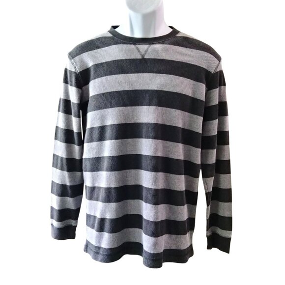 Old Navy Plus Size XXL Top Waffle Knit Striped Long Sleeve Thermal Black Gray - Picture 2 of 8